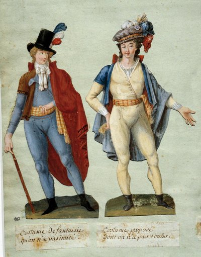 Rivoluzione francese: costumi di rivoluzionari di fantasia che non sono stati imitati. Gouache dei fratelli Lesueur (18° secolo) da Lesueur Brothers