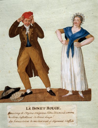 Il cappello rosso Un uomo indossa il cappello frigio al tempo della Rivoluzione del 1789. Gouache dei fratelli Lesueur. XVIII secolo. Museo Carnavalet, Parigi da Lesueur Brothers