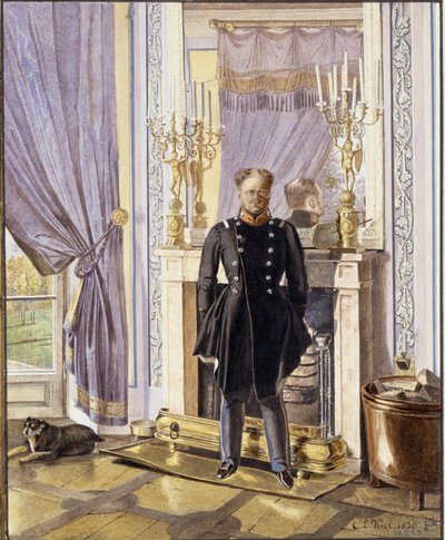 Ritratto del Granduca Costantino Pavlovich di Russia davanti al camino da Lev Ivanovich Kiel
