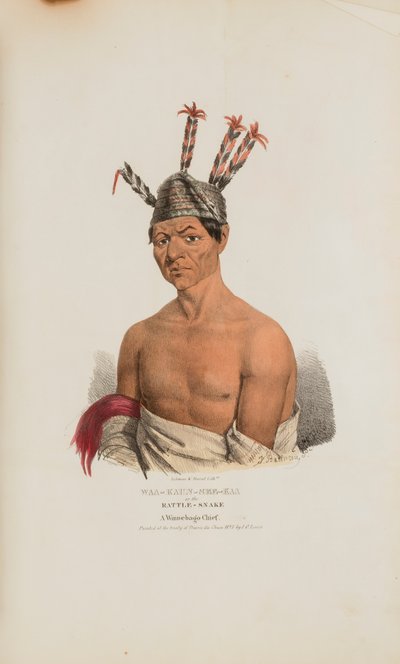 WAA-KAUN-SEE-KAA o il serpente a sonagli; un capo Winnebago, da Il portafoglio aborigeno da Lewis, James Otto