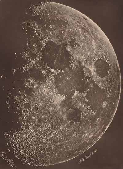 Fotografia della luna al suo primo quarto, 6 marzo 1865 da Lewis Morris Rutherford