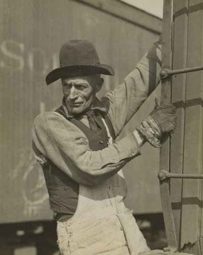 Frenatore vecchio stile su un treno merci da Lewis Wickes Hine