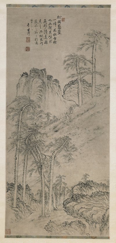 Camminando con bastoni su una collina di pini, dinastia Qing, c.1760 da Li Shizuo