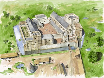 Veduta aerea da sud, Castello di Wolvesey, Vecchio Palazzo Vescovile da Liam Wales
