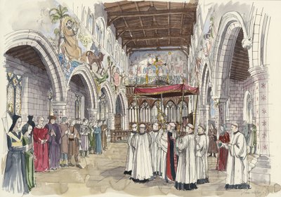Processione cerimoniale nella chiesa di San Pietro, Barton-upon-Humber, Lincolnshire (acquerello su carta) da Liam Wales