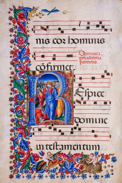 Biblioteca Piccolomini: libro del coro, cod. 24.9, ff. 67v con "Guarigione del lebbroso" da Liberale da Verona