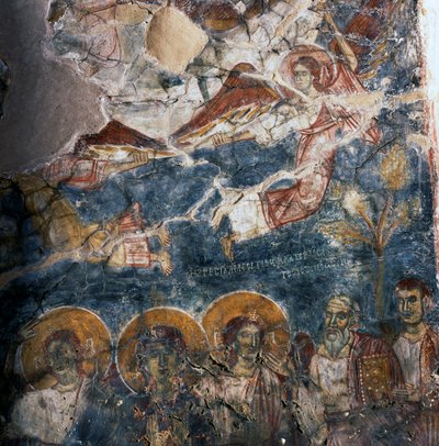 Angelo e Santi, affresco nel monastero di Agios Georgios, Diavaide, Creta, Grecia (foto) da Unbekannt Unbekannt