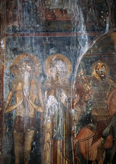 Cristo e santi, affresco nella chiesa di Agios Ioannis, Kantanos, Creta, Grecia (foto) da Unbekannt Unbekannt