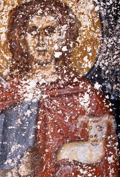 Cristo, affresco nella chiesa bizantina di Sotiras Christos, Vlithias, Creta, Grecia (foto) da Unbekannt Unbekannt