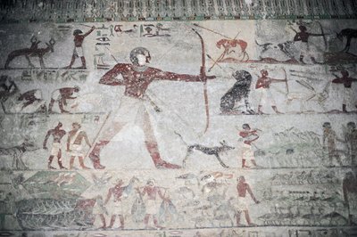 Egitto, Necropoli di Beni Hasan, Tomba di Khnumhotep III, pittura murale che raffigura scena di caccia da Unbekannt Unbekannt