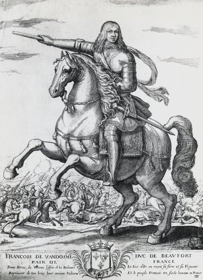 Ritratto equestre di Francesco di Borbone-Vendôme (1616-1669), secondo Duca di Beaufort e generale francese, incisione di Nicolas de La Fage (1600?-1655) da Unbekannt Unbekannt