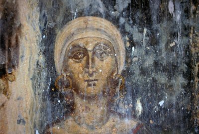 Figura femminile, affresco nella chiesa bizantina di Agios Athanasios, Kefali, Creta, Grecia (foto) da Unbekannt Unbekannt
