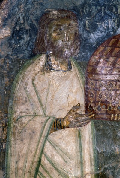 Compratore di affresco della chiesa di Agia Anna, che tiene un modello della chiesa, affresco del 1642, Anisaraki, Creta, Grecia da Unbekannt Unbekannt