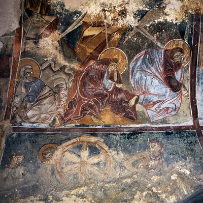 Affresco di santi nella chiesa bizantina di Agios Georgios Xifoforos, Apodoulou, Creta, Grecia da Unbekannt Unbekannt