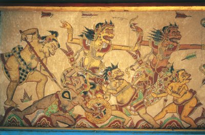 Affreschi che raffigurano scene di battaglie tra dei e demoni, padiglione Kertha Gosa, Palazzo Klungkung (Puri Agung Semarapura), Semarapura, Bali, Indonesia da Unbekannt Unbekannt