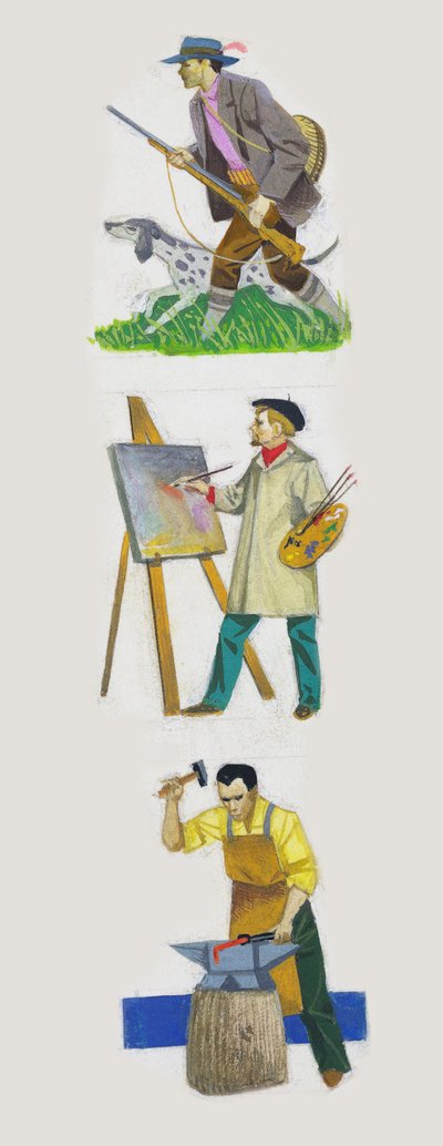 Cacciatore, pittore e fabbro, disegno da Unbekannt Unbekannt