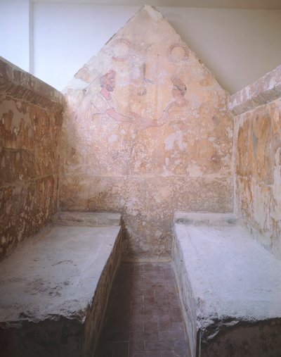 Italia, Campania, Paestum, Scena di addio, lastra dipinta della Tomba 1 della Necropoli di Spinazzo, IV secolo a.C. da Unbekannt Unbekannt