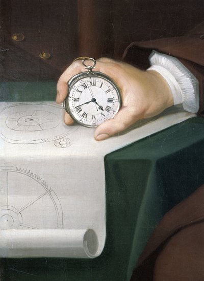 John Harrison con il suo cronometro marino, c 1767 da Unbekannt Unbekannt