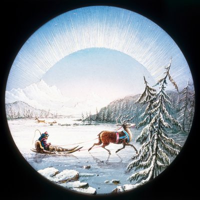 Scena della Lapponia, diapositiva lanterna magica colorata a mano da Unbekannt Unbekannt
