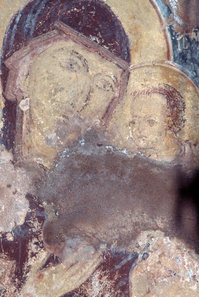 Madonna con Bambino, affresco nella chiesa di Panagia, Rodovani, Creta, Grecia da Unbekannt Unbekannt