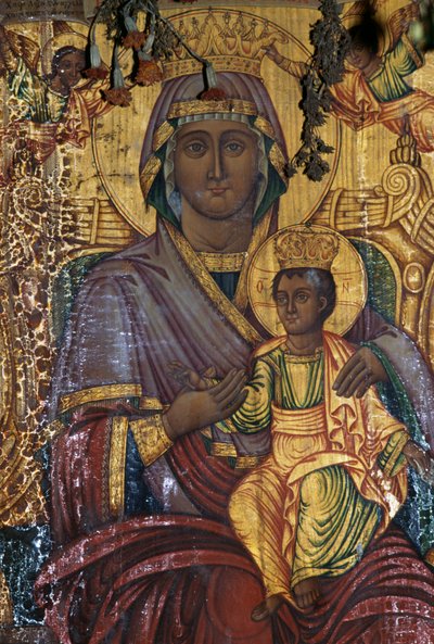 Madonna con Bambino, dipinto dorato, chiesa bizantina di Agios Georgios, Vathi, Creta, Grecia (foto) da Unbekannt Unbekannt