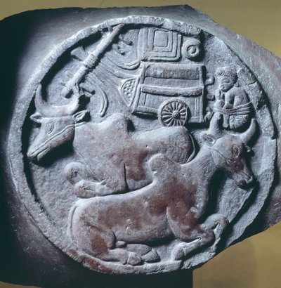 Medaglione decorato in rilievo dalla balaustra dello Stupa di Bharhut, monumento buddista, Madhya Pradesh, India, Civiltà Indiana, II secolo a.C. da Unbekannt Unbekannt