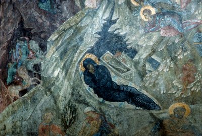 Natività, affresco nel monastero di Panagia Perivleptos, città bizantina di Mystras da Unbekannt Unbekannt