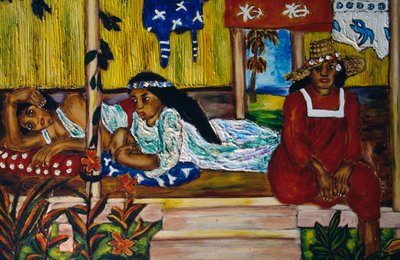 Donne polinesiane, vetrata, Isola di Moorea, Isole della Società, Polinesia Francese, territorio d