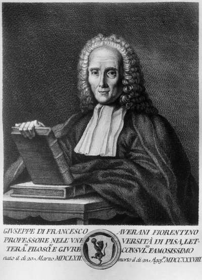 Ritratto di Giuseppe Averani, giurista e naturalista italiano, incisione da Serie di ritratti d