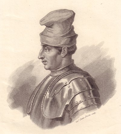 Ritratto del condottiero italiano Niccolò Fortebraccio detto della Stella, incisione in rame di Caterina Piotti-Pirola da Unbekannt Unbekannt
