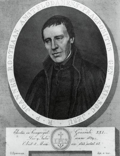 Ritratto di Jan Philipp Roothaan (1785-1853), gesuita olandese e 21º Superiore Generale della Compagnia di Gesù, disegno e incisione di Serafino Speranza (1862-1911) da dipinto di Frans Quartier da Unbekannt Unbekannt