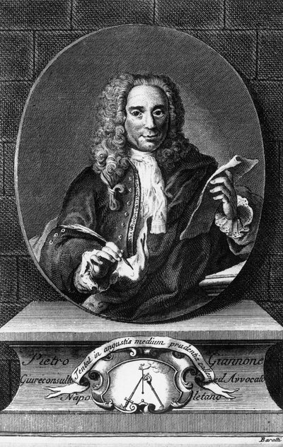 Ritratto di Pietro Giannone, filosofo, storico e giurista italiano, incisione di Antonio Baratti da Istoria civile del Regno di Napoli di Pietro Giannone, pubblicata da Giambattista Pasquali da Unbekannt Unbekannt