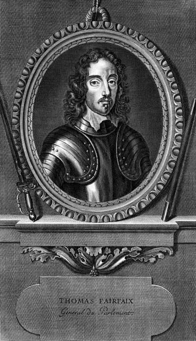 Ritratto di Thomas Fairfax, 3º Lord Fairfax di Cameron (1612-1671), generale inglese e comandante in capo parlamentare durante la guerra civile inglese, incisione da Unbekannt Unbekannt