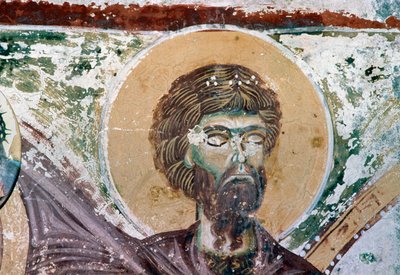 Santo, dettaglio da affresco nella Chiesa di Agios Georgios, Mourne, Creta, Grecia da Unbekannt Unbekannt