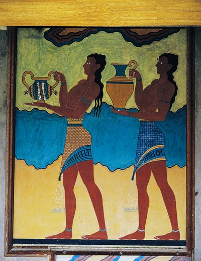 Servitori che trasportano vasi, affresco nel Palazzo di Cnosso, Creta, civiltà minoica da Unbekannt Unbekannt