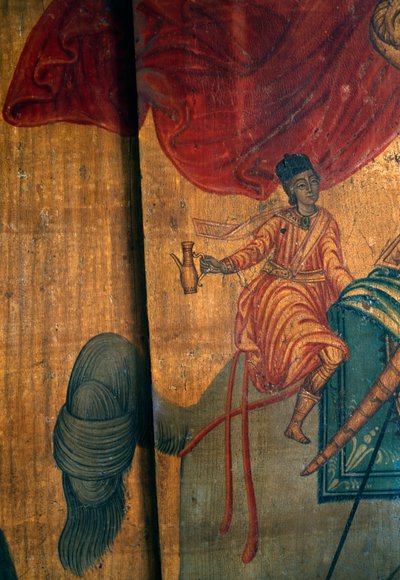 San Giorgio e il Drago, (dettaglio) di pannello di legno nella chiesa di Agia Paraskevi, Anisaraki, Creta, Grecia (foto) da Unbekannt Unbekannt