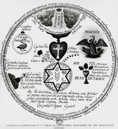 Simboli dei Rosacroce, disegno da manoscritto del XVIII secolo, Francia da Unbekannt Unbekannt