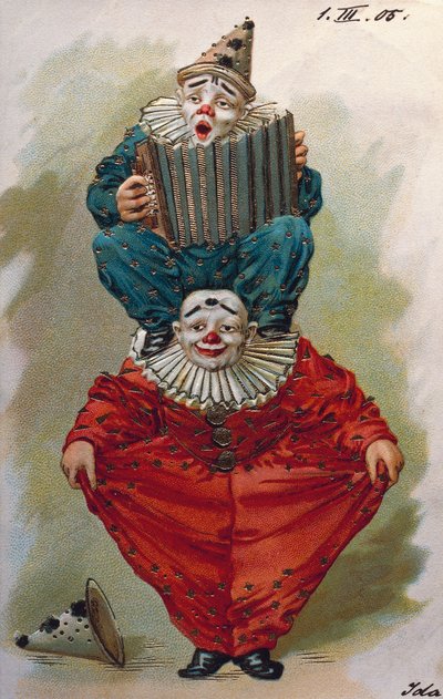 Due clown, uno suona la fisarmonica da Unbekannt Unbekannt