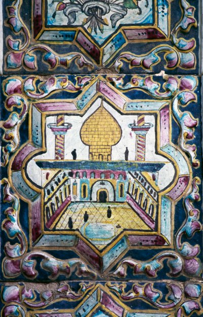 Vista della moschea, decorazioni in piastrelle policrome a Tekyeh Mo
