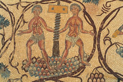 Torchio da vino, dettaglio del mosaico del pavimento con scene di vita quotidiana, Chiesa dei Santi Lot e Procopio, Nebo, Khirbet al-Mukhayyat, Giordania, civiltà bizantina, VI secolo d.C. da Unbekannt Unbekannt