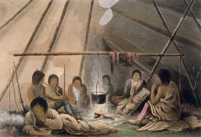 Interno di una tenda indiana Cree, 1824 da Lieutenant Hood