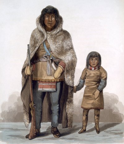 Ritratto di Akaitcho e suo figlio, 1824 da Lieutenant Hood