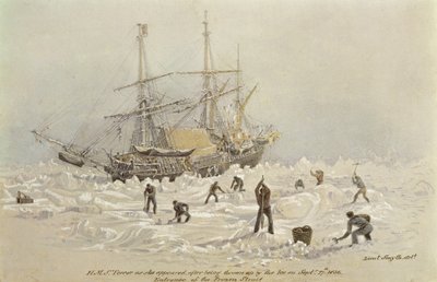 Incidenti durante un viaggio commerciale: HMS Terror come appariva dopo essere stata sollevata dal ghiaccio nel Canale Ghiacciato, 27 settembre 1836 da Lieutenant Smyth