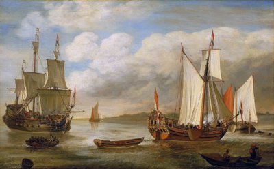 Varietà di barche olandesi: barche a vela, navi e chiatte. Olio su tela di Lieve Pietersz Verschuier (1630-1686) da Lieve Verschuier