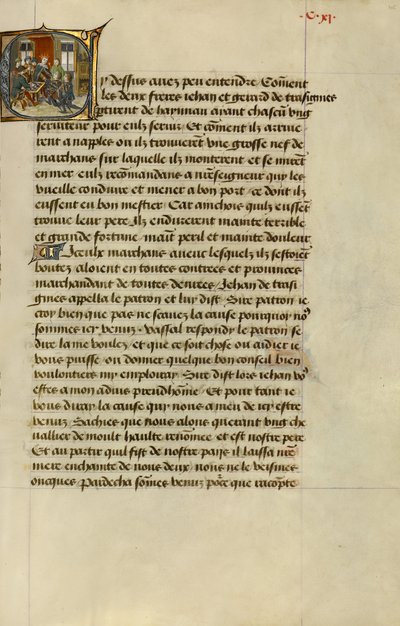 Iniziale C: Figli di Gillion inginocchiati davanti al re di Cipro da Lieven van Lathem