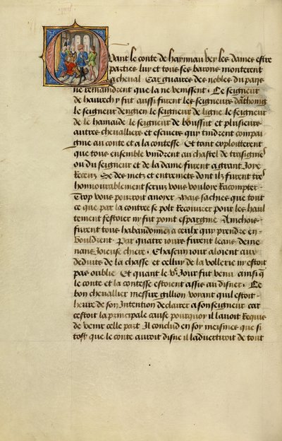 D iniziale: Gillion chiede al conte di Hainaut il permesso di andare in pellegrinaggio da Lieven van Lathem