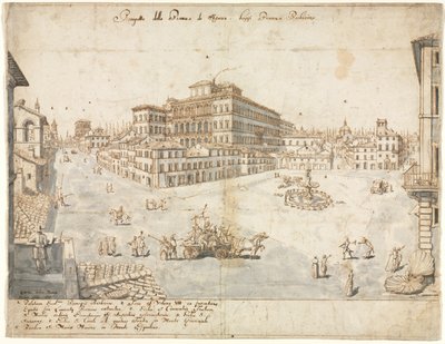 Diciotto vedute di Roma: La Piazza Barberini recto..., 1665 da Lievin Cruyl