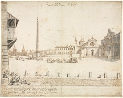 Diciotto vedute di Roma: La Piazza del Popolo (recto) da Lievin Cruyl