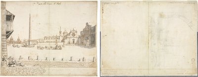 Diciotto vedute di Roma: Piazza del Popolo (recto); Schizzo per San Giovanni in Laterano (verso) da Lievin Cruyl