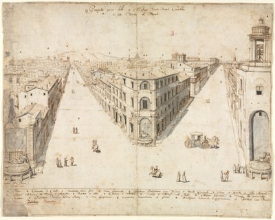 Diciotto vedute di Roma: Le Quattro Fontane verso Monte Cavallo da Lievin Cruyl